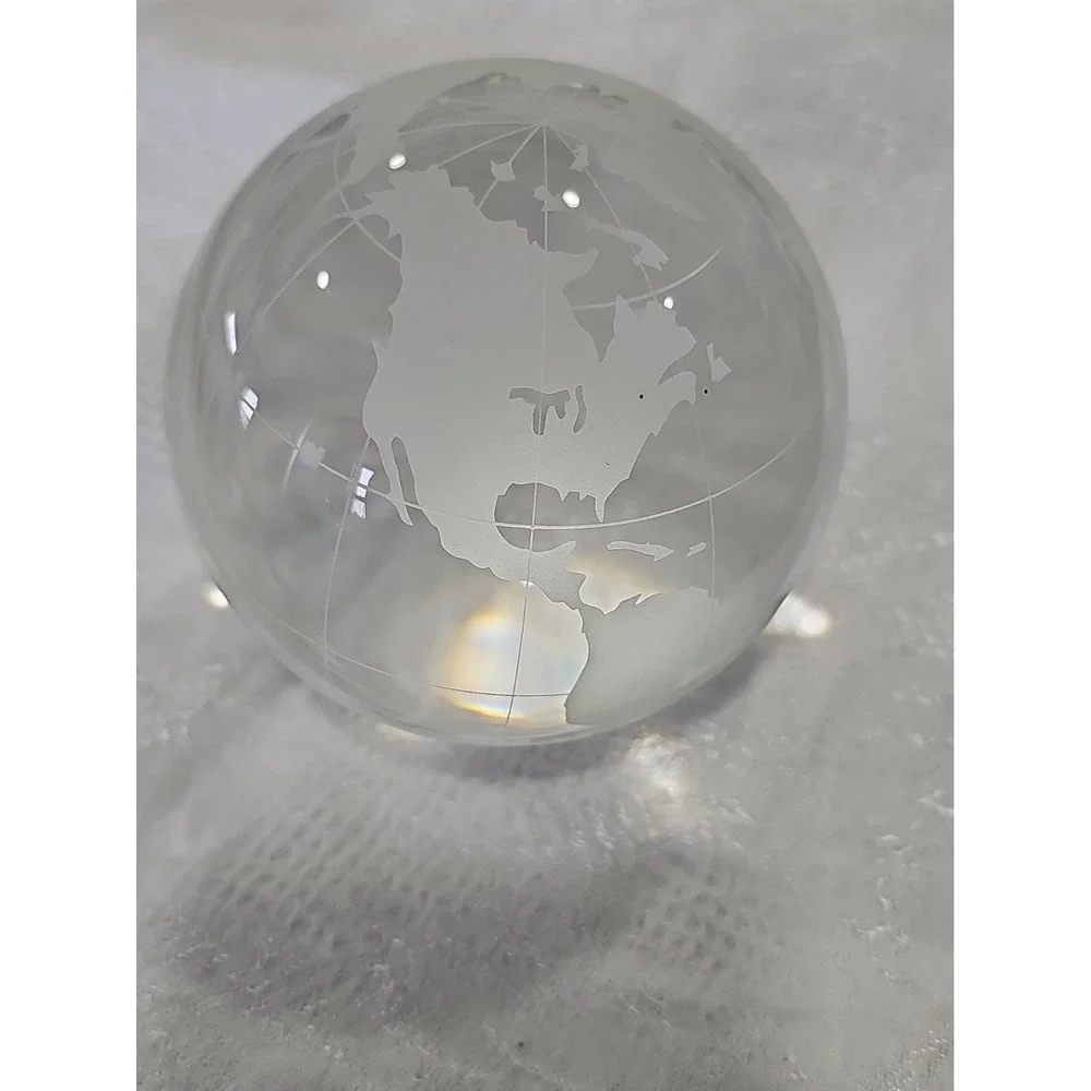 Vintage World Globe Paperweight Clear Frosted Glass Ball 3